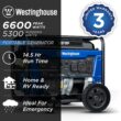 Westinghouse WGen5300cv Recoil Start 6600 / 5300-Watt Single Fuel (Gasoline) Portable Generator