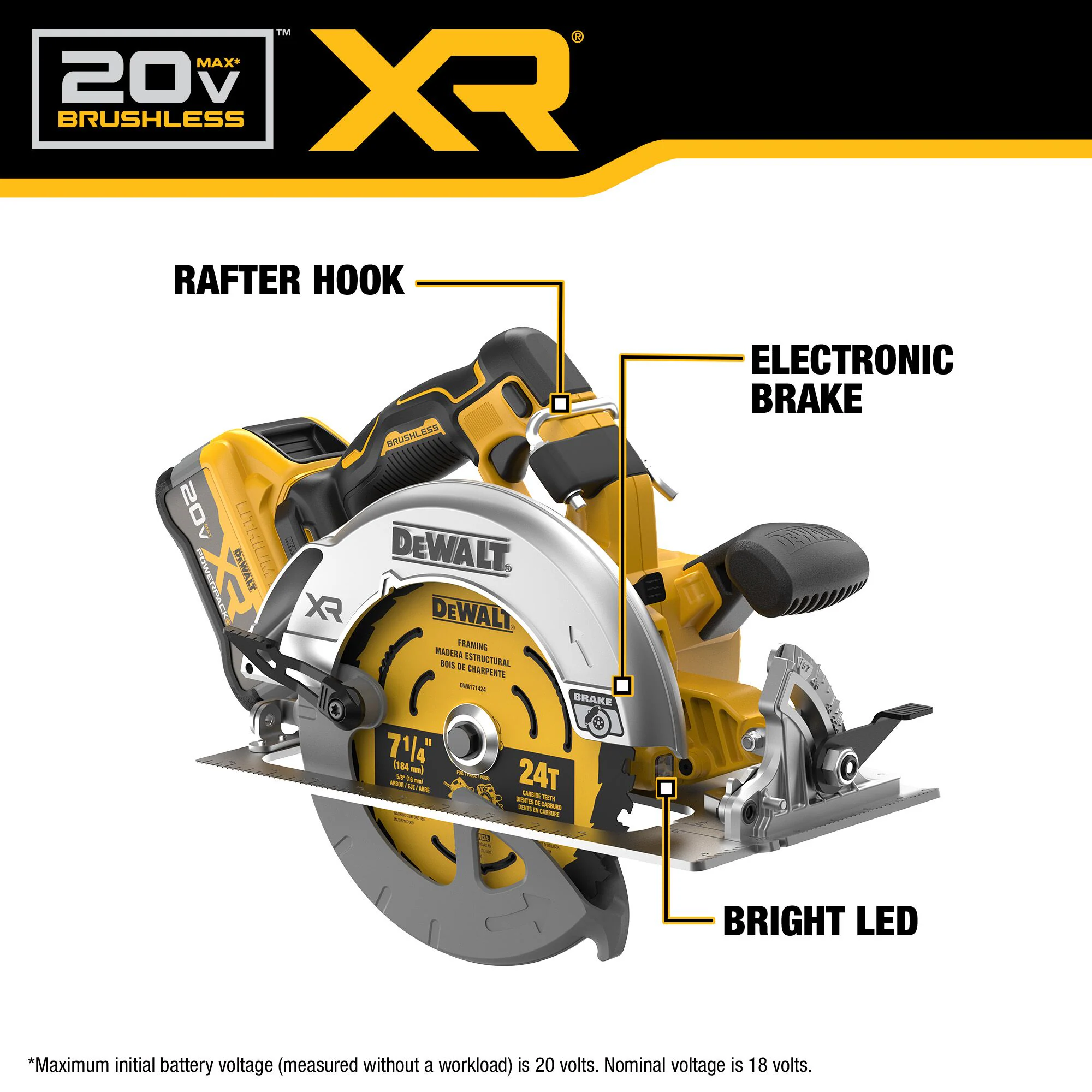 DEWALT XR 20-volt Max 7-1/4-in Brushless Cordless Circular Saw Kit (Battery & Charger Included) DEWALT XR 20-volt Max 7-1/4-in Brushless Cordless Circular Saw Kit (Battery & Charger Included) - Image 15