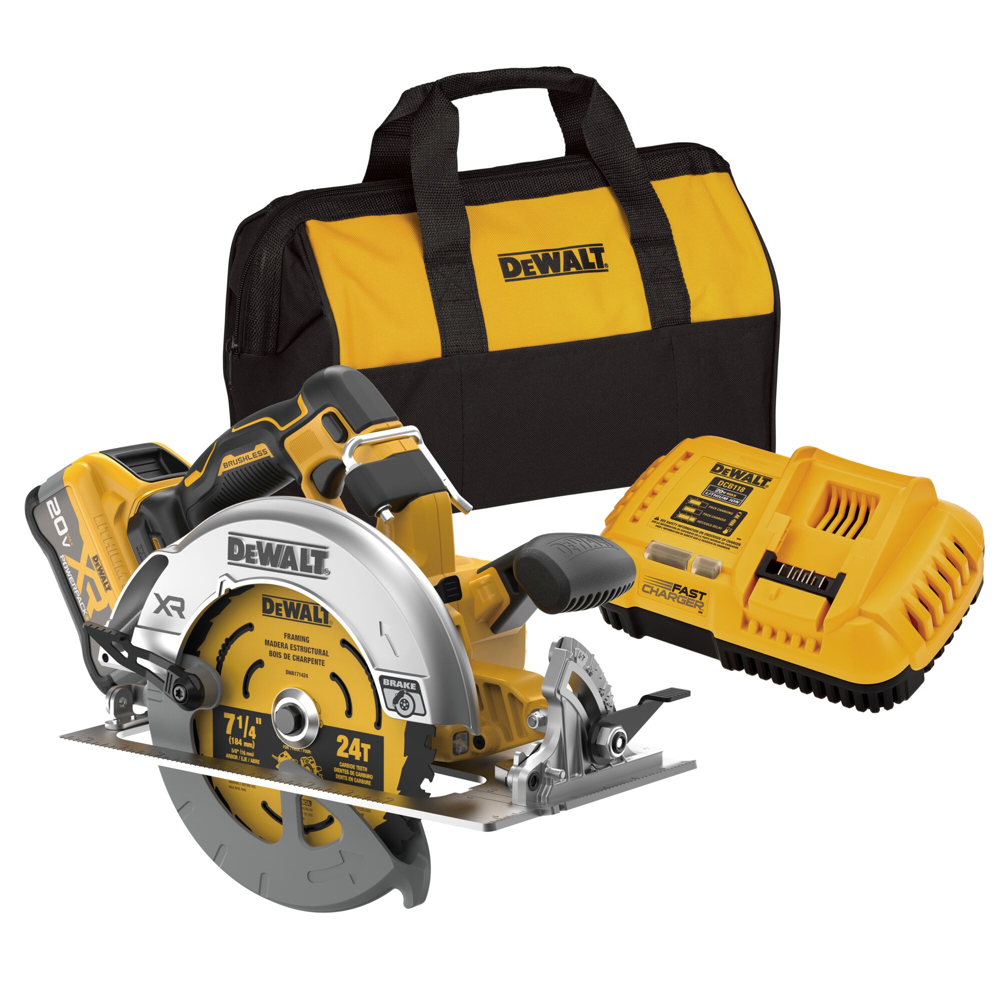 DEWALT XR 20-volt Max 7-1/4-in Brushless Cordless Circular Saw Kit (Battery & Charger Included) DEWALT XR 20-volt Max 7-1/4-in Brushless Cordless Circular Saw Kit (Battery & Charger Included)