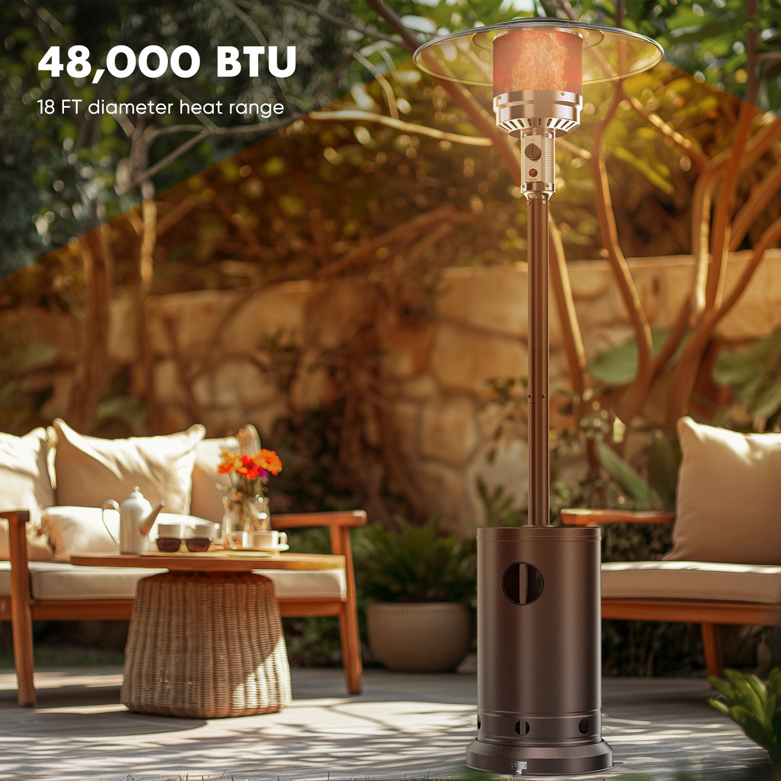 Mondawe 48000-BTU Brown Stainless Steel Floorstanding Liquid Propane Patio Heater Mondawe 48000-BTU Brown Stainless Steel Floorstanding Liquid Propane Patio Heater - Image 6