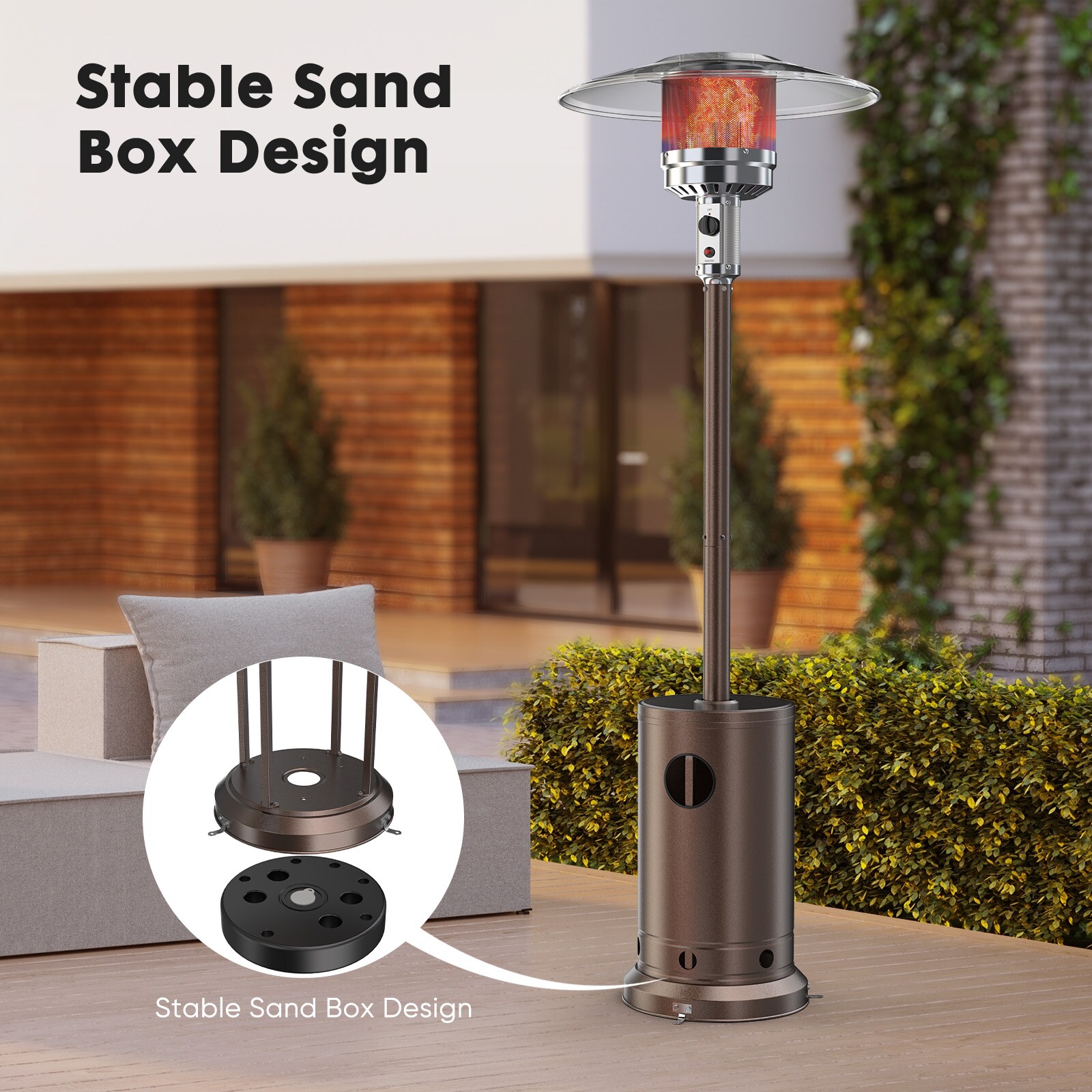 Mondawe 48000-BTU Brown Stainless Steel Floorstanding Liquid Propane Patio Heater Mondawe 48000-BTU Brown Stainless Steel Floorstanding Liquid Propane Patio Heater - Image 5