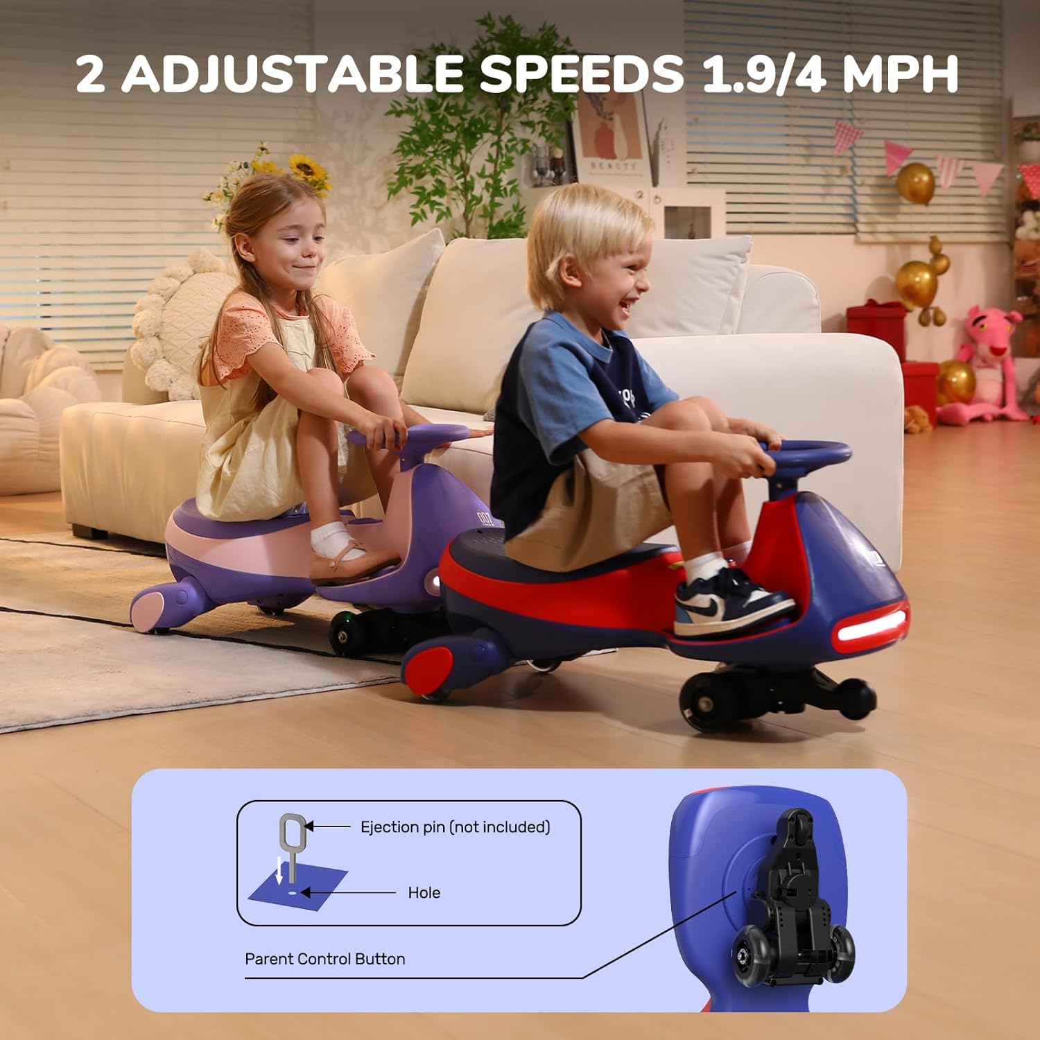 FanttikRide 12V N7 Pro Electric Wiggle Car with Pedal, Rechargeable Battery, 2 in 1 Swing Car, 2 Speed Ride On Toy, Blue FanttikRide 12V N7 Pro Electric Wiggle Car with Pedal, Rechargeable Battery, 2 in 1 Swing Car, 2 Speed Ride On Toy, Blue - Image 5