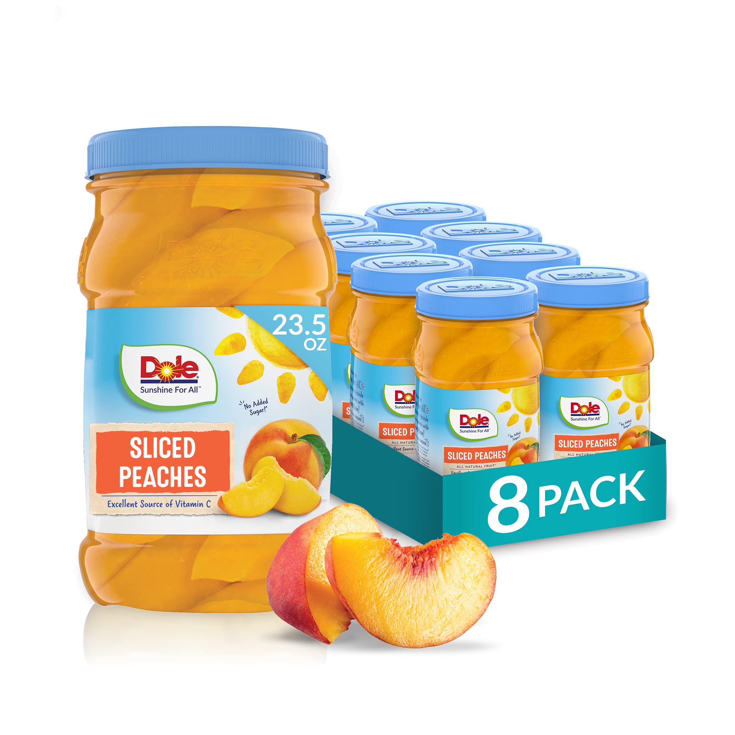 Dole Fruit Jars, Yellow Cling Sliced Peaches in 100% Fruit Juice, Gluten Free, Pantry Staples, 23.5 Oz Resealable Jars, (Pack of 8) Dole Fruit Jars, Yellow Cling Sliced Peaches in 100% Fruit Juice, Gluten Free, Pantry Staples, 23.5 Oz Resealable Jars, (Pack of 8)