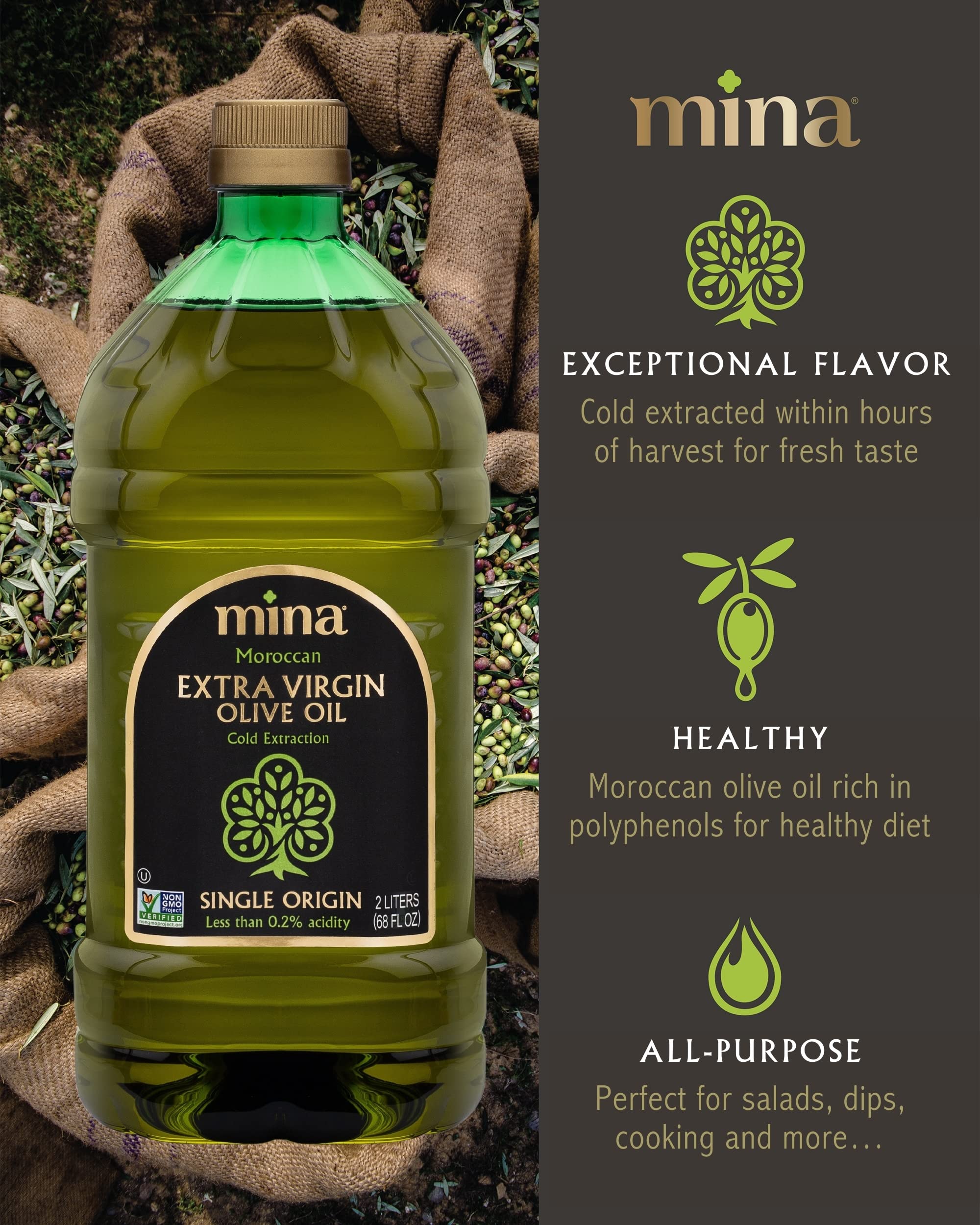 Mina Olive Oil Extra Virgin 68 Fl Oz, New Harvest, Polyphenol Rich Olive Oil for Cooking, Moroccan Extra Virgin Olive Oil, 2 L Mina Olive Oil Extra Virgin 68 Fl Oz, New Harvest, Polyphenol Rich Olive Oil for Cooking, Moroccan Extra Virgin Olive Oil, 2 L - Image 6