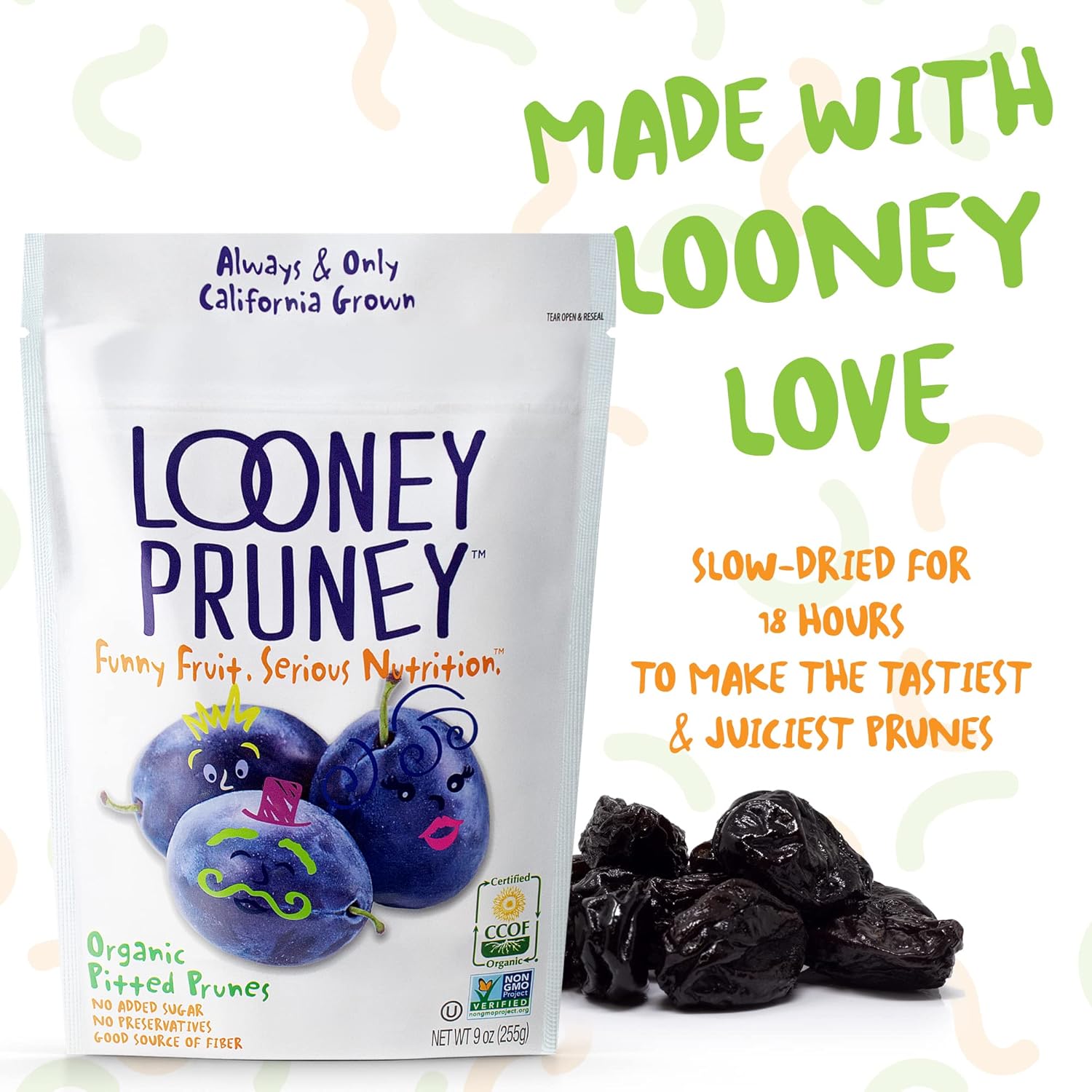 Looney Pruney Organic Pitted Dried Prunes for the Entire Family, No Added Sugar & No Preservatives (6 pack) Looney Pruney Organic Pitted Dried Prunes for the Entire Family, No Added Sugar & No Preservatives (6 pack) - Image 4