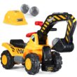 Play22 Toy Tractors for Kids Ride On Excavator - Music Sounds Digger Scooter Bulldozer Includes Helmet with Rocks