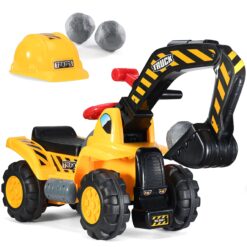 Play22 Toy Tractors for Kids Ride On Excavator - Music Sounds Digger Scooter Bulldozer Includes Helmet with Rocks