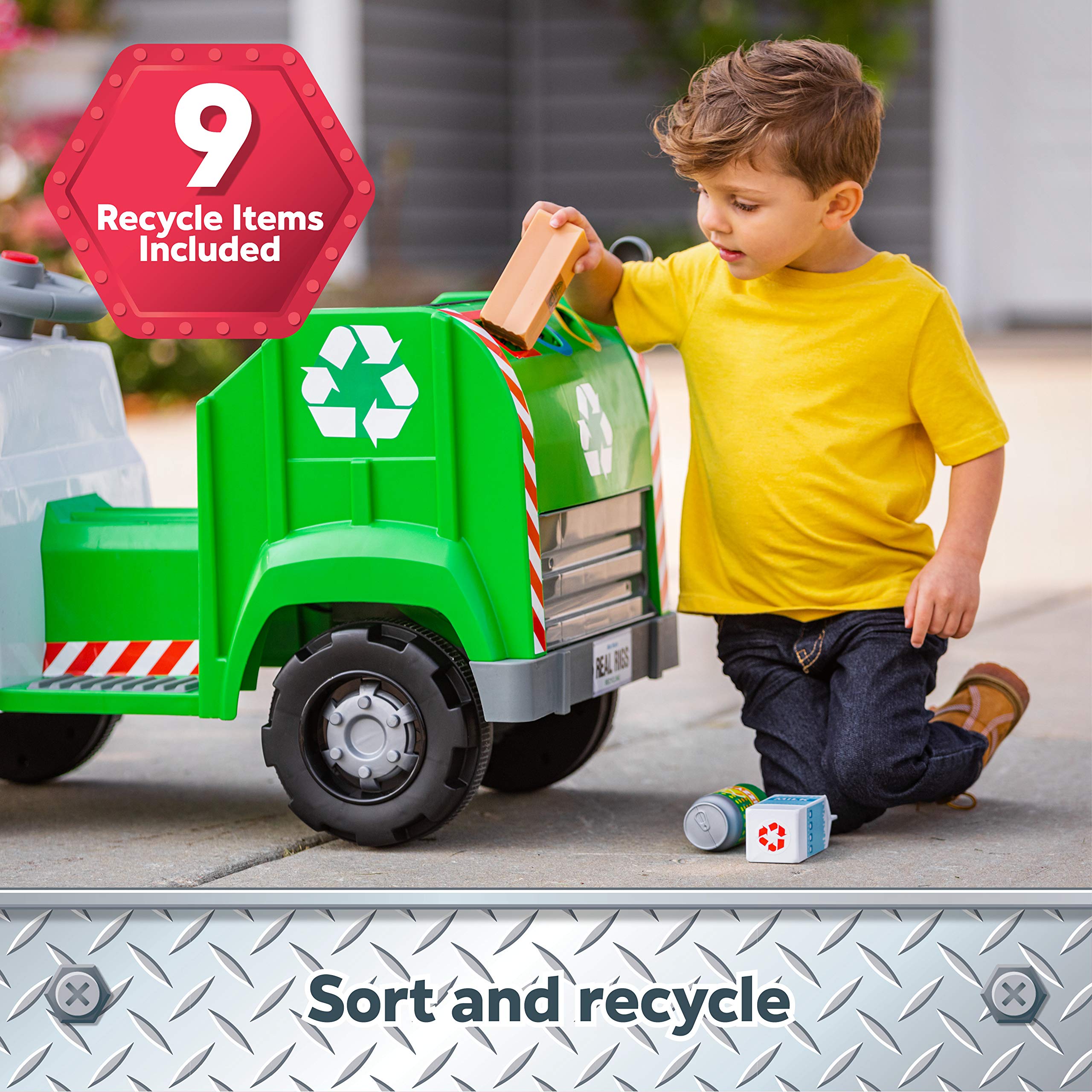 Kid Trax Real Rigs Toddler Recycling Truck Interactive Ride On Toy, Kids Ages 1.5-4 Years, 6 Volt Battery and Charger, Green Kid Trax Real Rigs Toddler Recycling Truck Interactive Ride On Toy, Kids Ages 1.5-4 Years, 6 Volt Battery and Charger, Green - Image 7