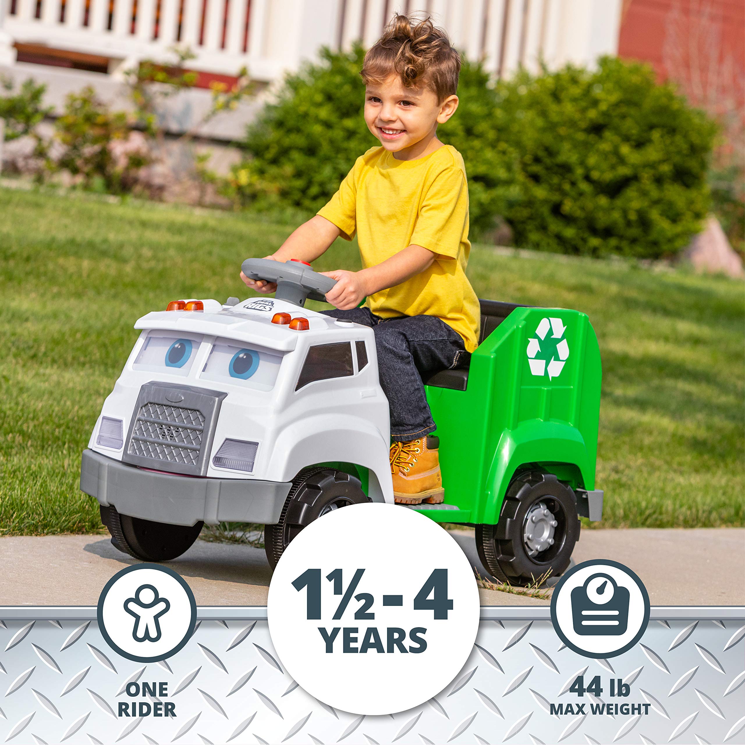 Kid Trax Real Rigs Toddler Recycling Truck Interactive Ride On Toy, Kids Ages 1.5-4 Years, 6 Volt Battery and Charger, Green Kid Trax Real Rigs Toddler Recycling Truck Interactive Ride On Toy, Kids Ages 1.5-4 Years, 6 Volt Battery and Charger, Green - Image 9