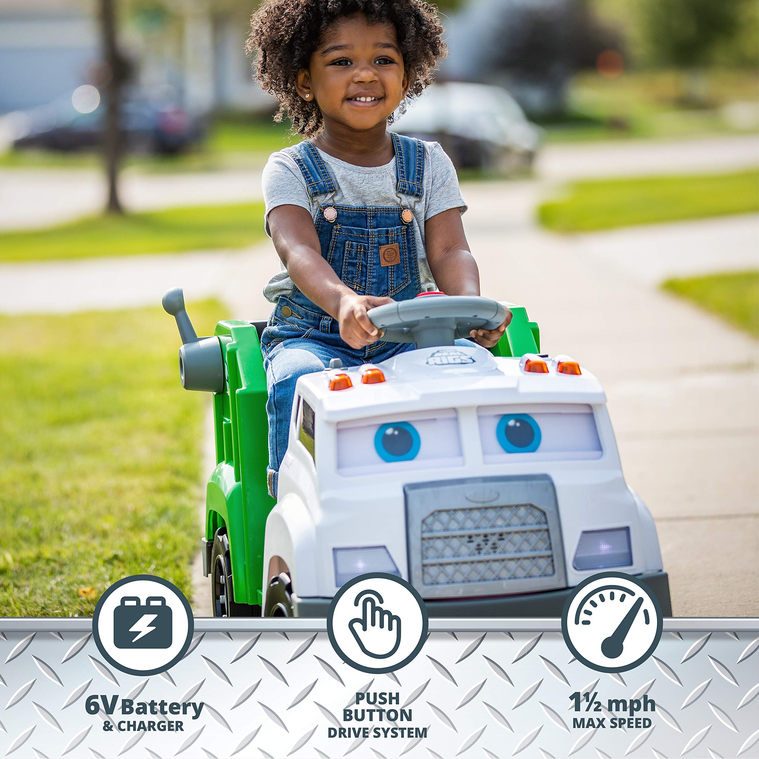 Kid Trax Real Rigs Toddler Recycling Truck Interactive Ride On Toy, Kids Ages 1.5-4 Years, 6 Volt Battery and Charger, Green Kid Trax Real Rigs Toddler Recycling Truck Interactive Ride On Toy, Kids Ages 1.5-4 Years, 6 Volt Battery and Charger, Green - Image 8