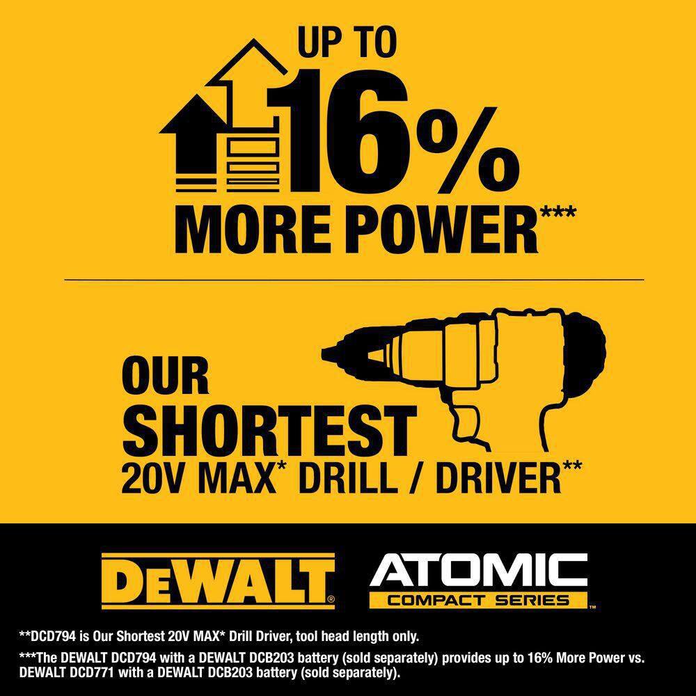 DEWALT DCD794B ATOMIC 20-Volt MAX Brushless Cordless 1/2 in. Drill Driver (Tool-Only) DEWALT DCD794B ATOMIC 20-Volt MAX Brushless Cordless 1/2 in. Drill Driver (Tool-Only) - Image 7