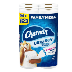 Charmin Ultra Soft Cushiony Touch Toilet Paper, 24 Family Mega Rolls = 123 Regular Rolls