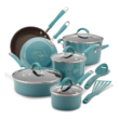 Rachael Ray Cucina Nonstick Cookware Pots and Pans Set, 12 Piece, Agave Blue