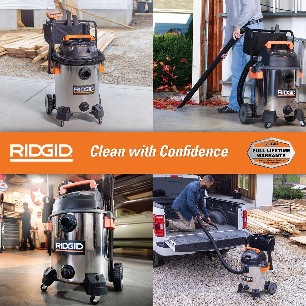 RIDGID WD1956 16 Gallon 6.5 Peak HP Stainless Steel Shop Vac Wet Dry Vacuum with Fine Dust Filter, Hose and Accessory Attachments RIDGID WD1956 16 Gallon 6.5 Peak HP Stainless Steel Shop Vac Wet Dry Vacuum with Fine Dust Filter, Hose and Accessory Attachments - Image 2