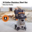 RIDGID WD1956 16 Gallon 6.5 Peak HP Stainless Steel Shop Vac Wet Dry Vacuum with Fine Dust Filter, Hose and Accessory Attachments RIDGID WD1956 16 Gallon 6.5 Peak HP Stainless Steel Shop Vac Wet Dry Vacuum with Fine Dust Filter, Hose and Accessory Attachments
