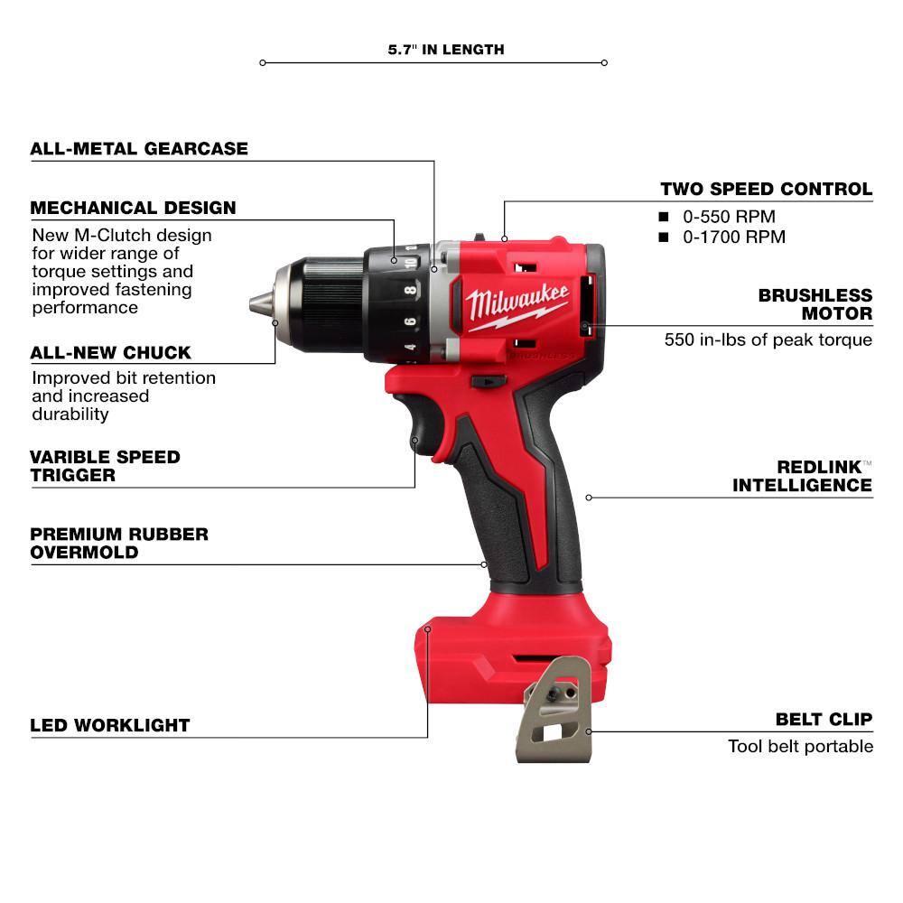 Milwaukee M18 18V Lithium-Ion Brushless Cordless 1/2 in. Compact Drill/Driver (Tool-Only) Milwaukee M18 18V Lithium-Ion Brushless Cordless 1/2 in. Compact Drill/Driver (Tool-Only) - Image 7