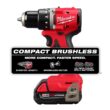 Milwaukee 3601-22CT M18 18V Lithium-Ion Brushless Cordless 1/2 in. Compact Drill/Driver Kit with Two 2.0 Ah Batteries, Charger and Case