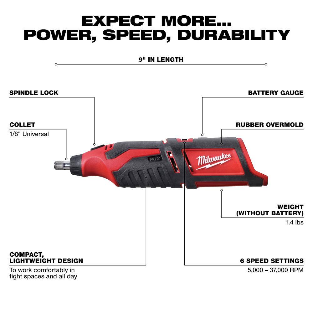 Milwaukee M12 12V Lithium-Ion Cordless Rotary Tool (Tool-Only) Milwaukee M12 12V Lithium-Ion Cordless Rotary Tool (Tool-Only) - Image 2