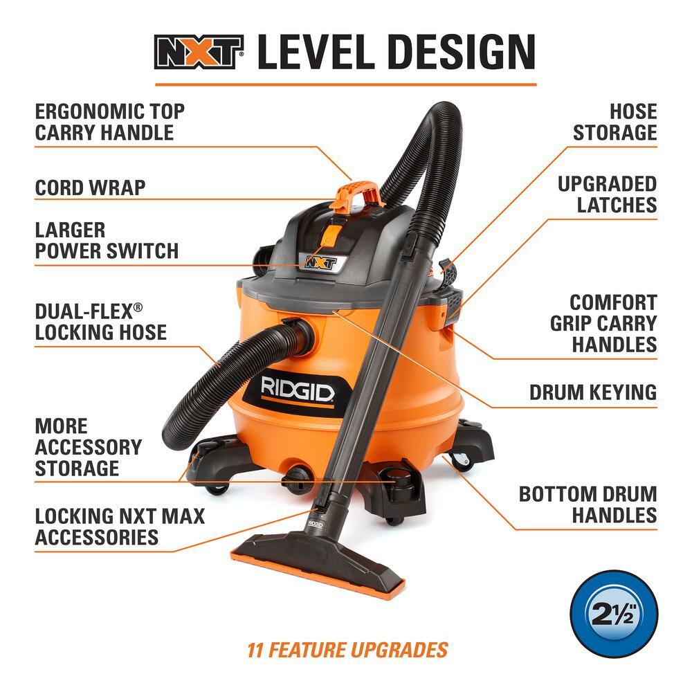 RIDGID HD1401 14 Gallon 6.0 Peak HP NXT Shop Vac Wet Dry Vacuum with Fine Dust Filter, Hose, Accessories and Car Cleaning Kit RIDGID HD1401 14 Gallon 6.0 Peak HP NXT Shop Vac Wet Dry Vacuum with Fine Dust Filter, Hose, Accessories and Car Cleaning Kit - Image 14