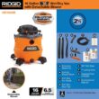 RIDGID HD1600B 16 Gallon 6.5 Peak HP NXT Shop Vac Wet Dry Vacuum with Detachable Blower, Filter, Dust Bags, Hose and Accessories