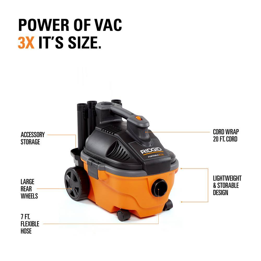RIDGID WD4070C 4 Gallon 5.0 Peak HP Portable Shop Vac Wet Dry Vacuum with Fine Dust Filter, Hose, Accessories and Car Cleaning Kit RIDGID WD4070C 4 Gallon 5.0 Peak HP Portable Shop Vac Wet Dry Vacuum with Fine Dust Filter, Hose, Accessories and Car Cleaning Kit - Image 14