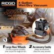 RIDGID WD4070C 4 Gallon 5.0 Peak HP Portable Shop Vac Wet Dry Vacuum with Fine Dust Filter, Hose, Accessories and Car Cleaning Kit RIDGID WD4070C 4 Gallon 5.0 Peak HP Portable Shop Vac Wet Dry Vacuum with Fine Dust Filter, Hose, Accessories and Car Cleaning Kit
