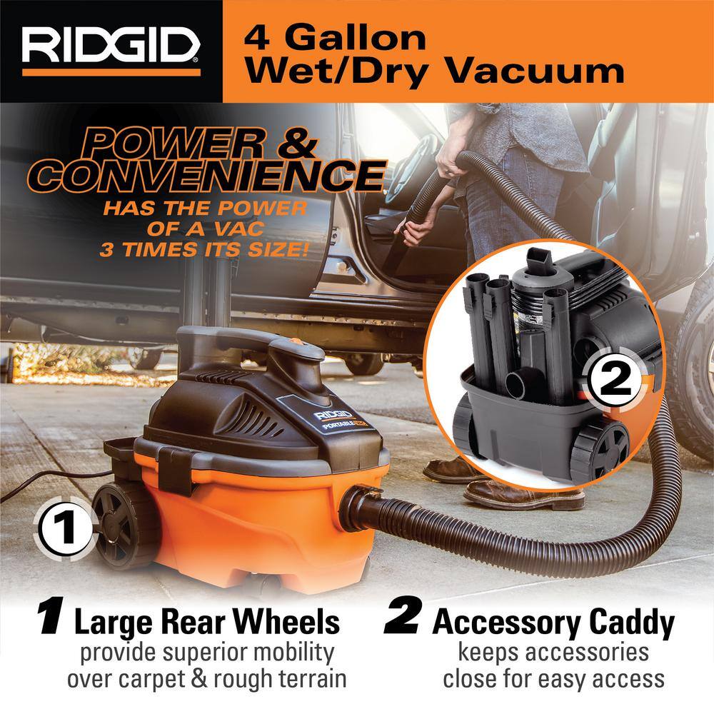 RIDGID WD4070C 4 Gallon 5.0 Peak HP Portable Shop Vac Wet Dry Vacuum with Fine Dust Filter, Hose, Accessories and Car Cleaning Kit RIDGID WD4070C 4 Gallon 5.0 Peak HP Portable Shop Vac Wet Dry Vacuum with Fine Dust Filter, Hose, Accessories and Car Cleaning Kit - Image 13
