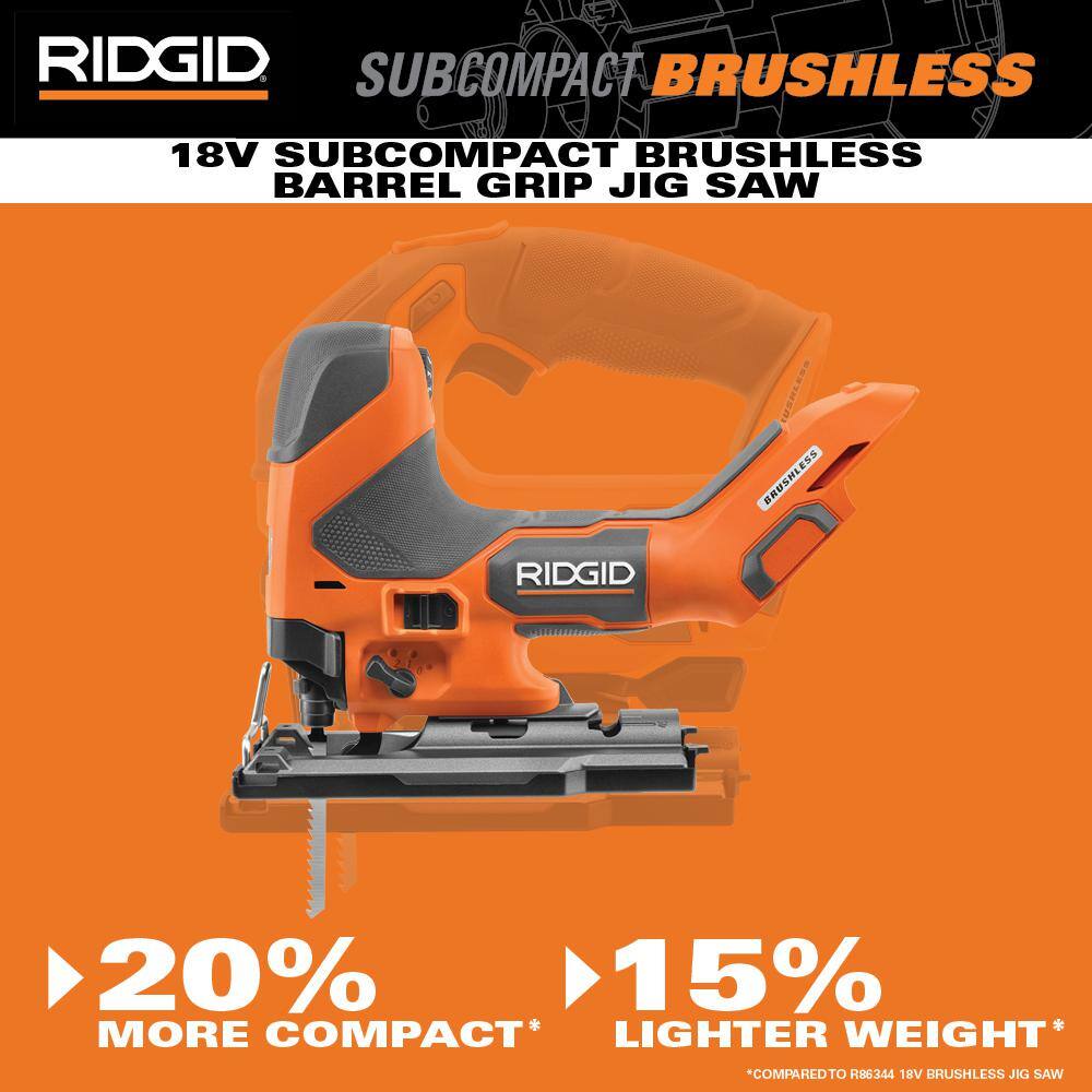 RIDGID 18V SubCompact Brushless Cordless Barrel Grip Jig Saw (Tool Only) RIDGID 18V SubCompact Brushless Cordless Barrel Grip Jig Saw (Tool Only) - Image 6