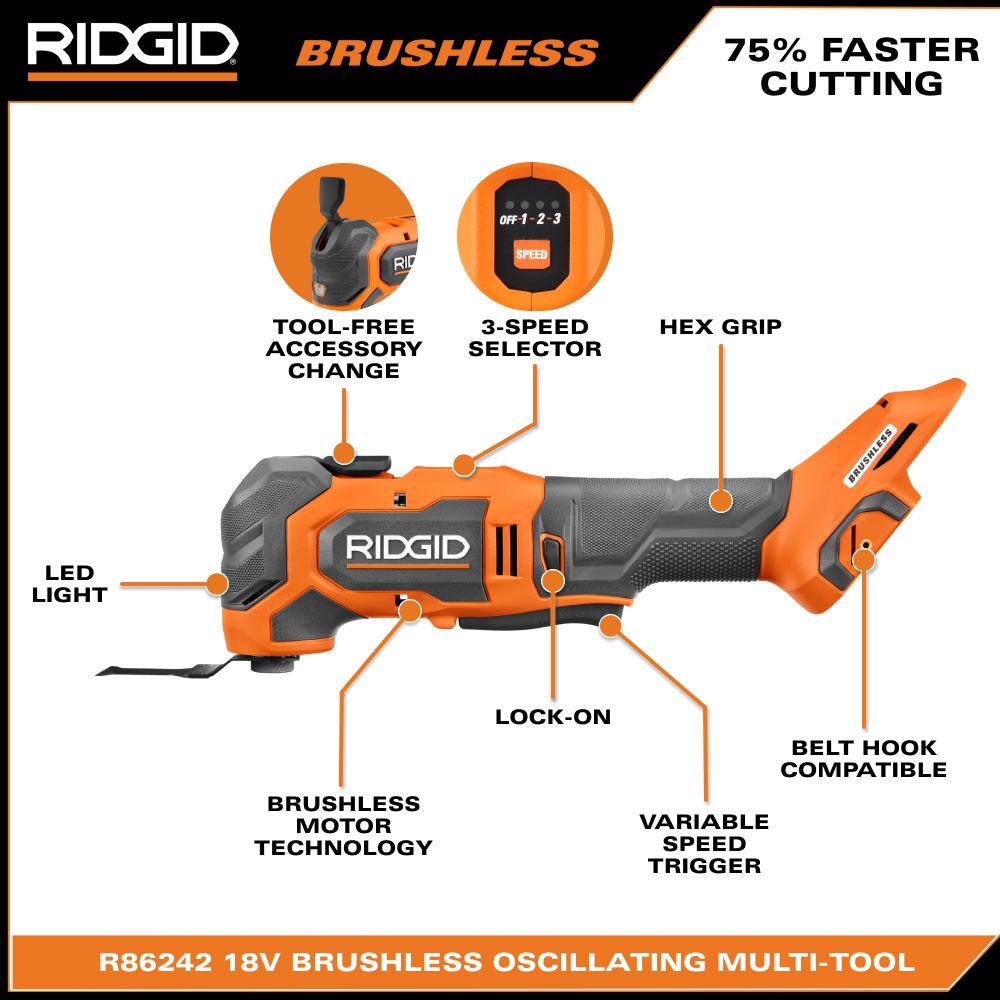 RIDGID 18V Brushless Cordless Multi-Tool (Tool Only) RIDGID 18V Brushless Cordless Multi-Tool (Tool Only) - Image 3