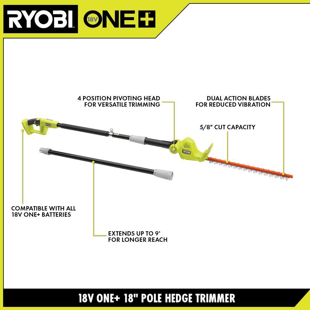 RYOBI ONE+ 18V 18in. Cordless Battery Pole Hedge Trimmer (Tool Only) RYOBI ONE+ 18V 18in. Cordless Battery Pole Hedge Trimmer (Tool Only) - Image 13