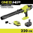 RYOBI ONE+ HP 18V Brushless Cordless 220 CFM 140 MPH Compact Blower with 4.0 Ah Battery & Charger