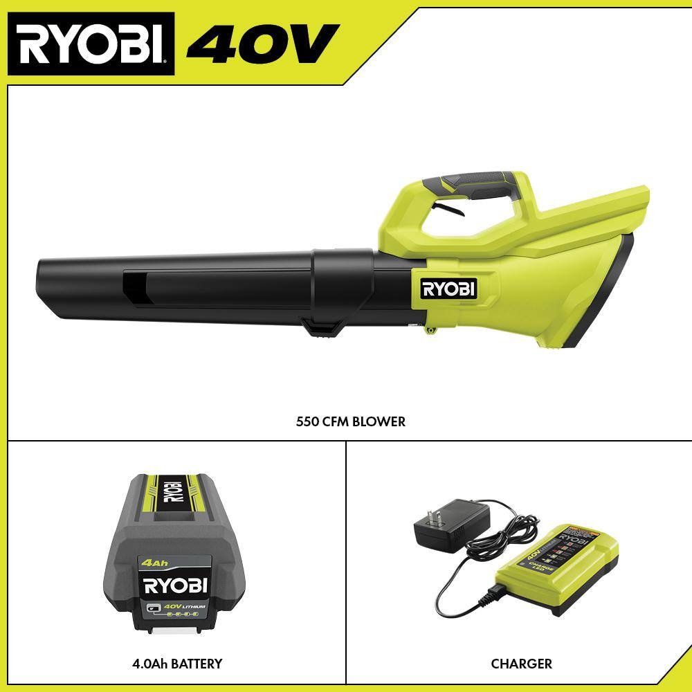 RYOBI 40V 120 MPH 550 CFM Cordless Battery Blower With 4.0 Ah Battery and Charger RYOBI 40V 120 MPH 550 CFM Cordless Battery Blower With 4.0 Ah Battery and Charger - Image 4