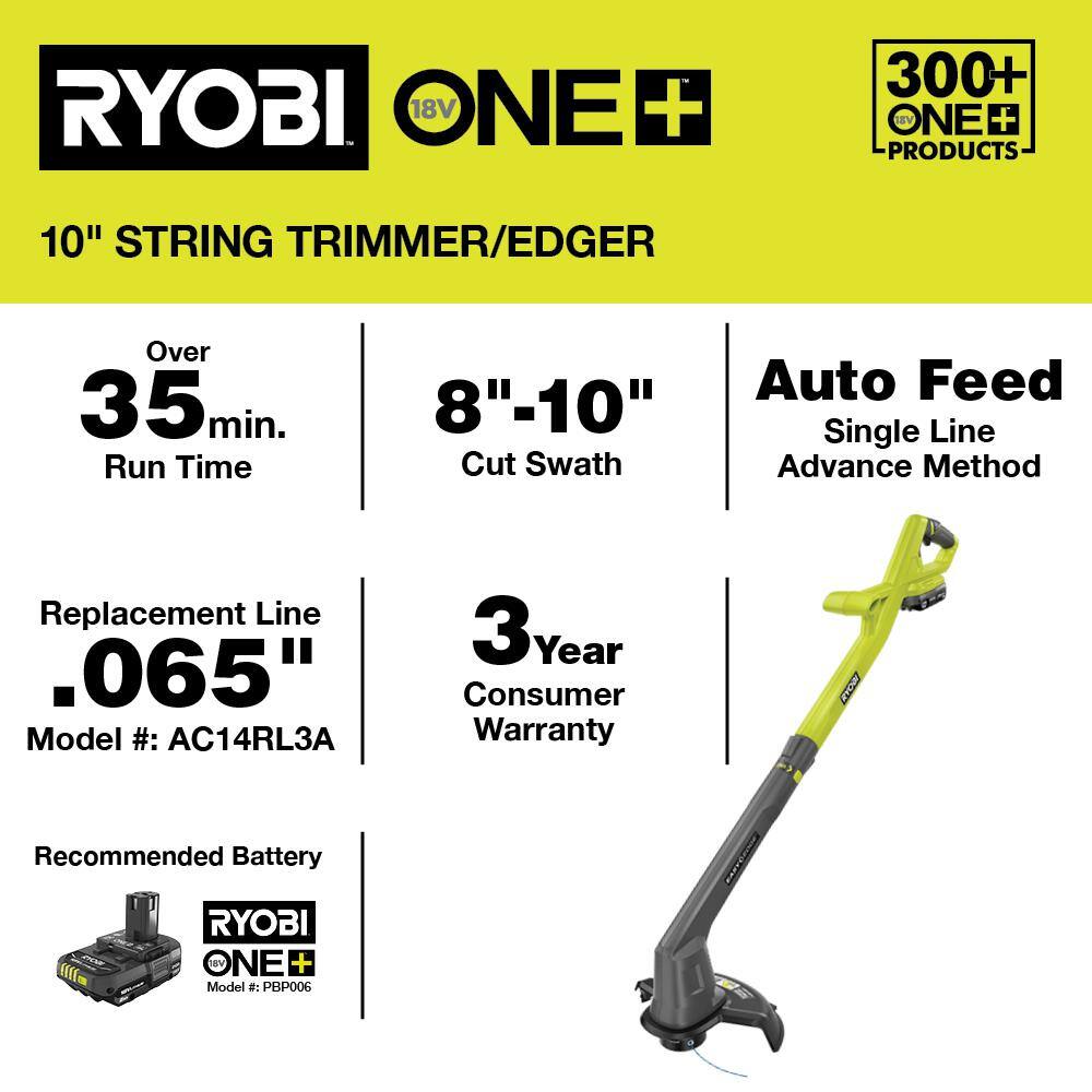 RYOBI ONE+ 18V 10 in. Cordless Battery String Trimmer/Edger (Tool Only) RYOBI ONE+ 18V 10 in. Cordless Battery String Trimmer/Edger (Tool Only) - Image 3