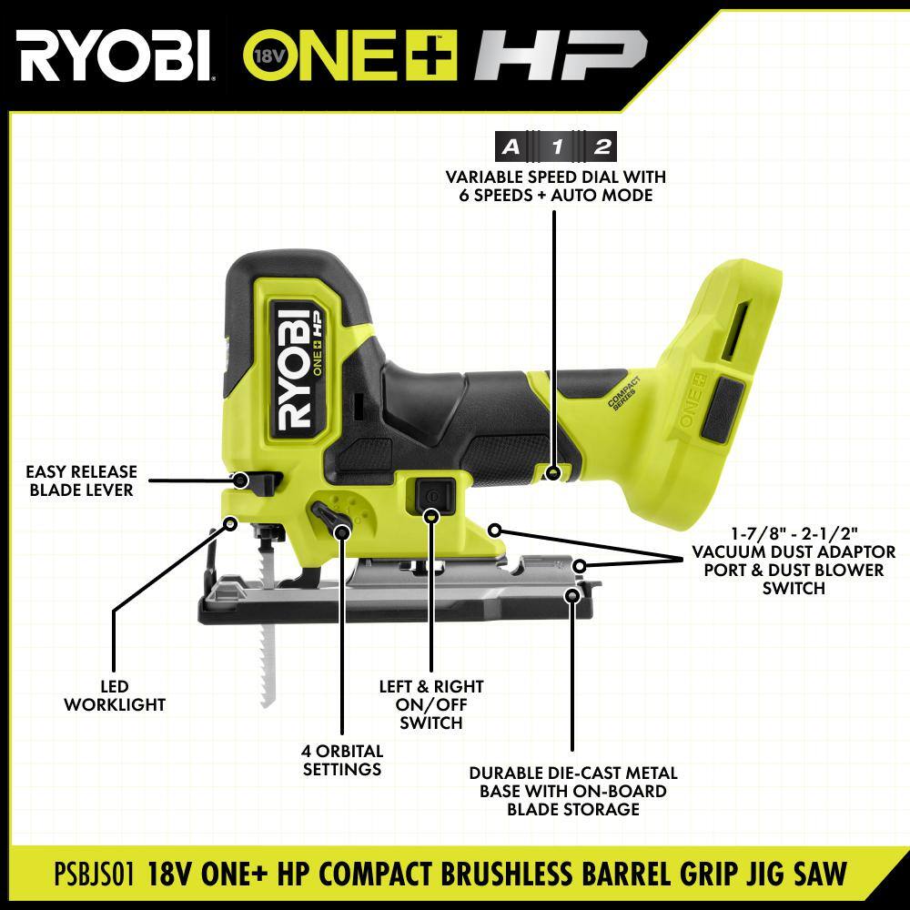 RYOBI ONE+ HP 18V Brushless Cordless Compact Barrel Grip Jig Saw (Tool Only) RYOBI ONE+ HP 18V Brushless Cordless Compact Barrel Grip Jig Saw (Tool Only) - Image 13