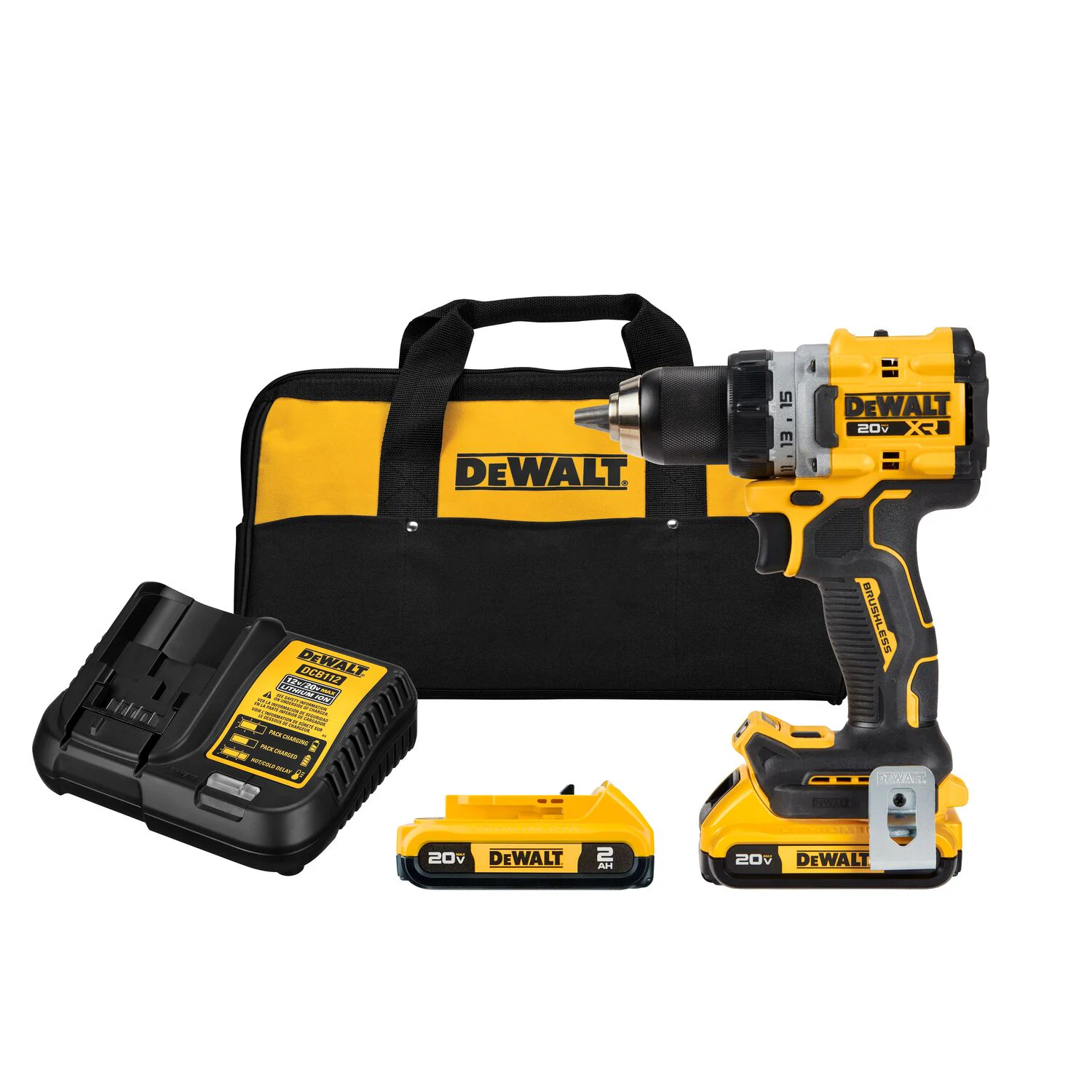 DEWALT XR 20-volt Max 1/2-in Keyless Brushless Cordless Drill (2-Batteries Included, Charger Included and Soft Bag included) DEWALT XR 20-volt Max 1/2-in Keyless Brushless Cordless Drill (2-Batteries Included, Charger Included and Soft Bag included)