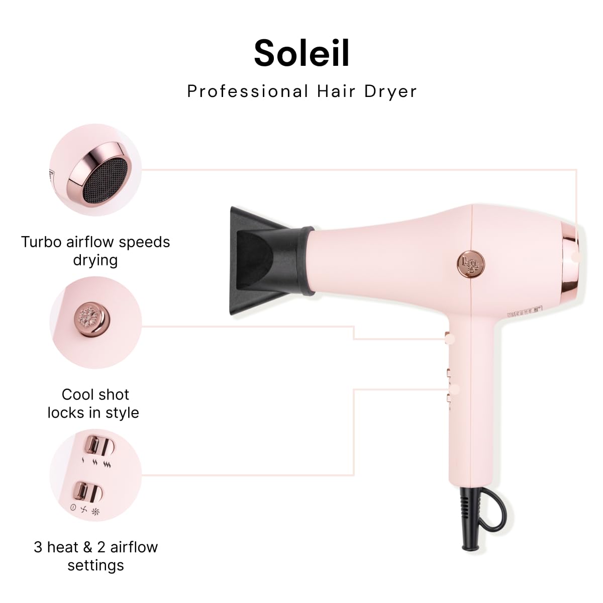L'ANGE HAIR Soleil Professional Hair Dryer, 3 Heat Settings & 2 Airflow Settings, Cool Shot Locks-in Style, (Blush) L'ANGE HAIR Soleil Professional Hair Dryer, 3 Heat Settings & 2 Airflow Settings, Cool Shot Locks-in Style, (Blush) - Image 6