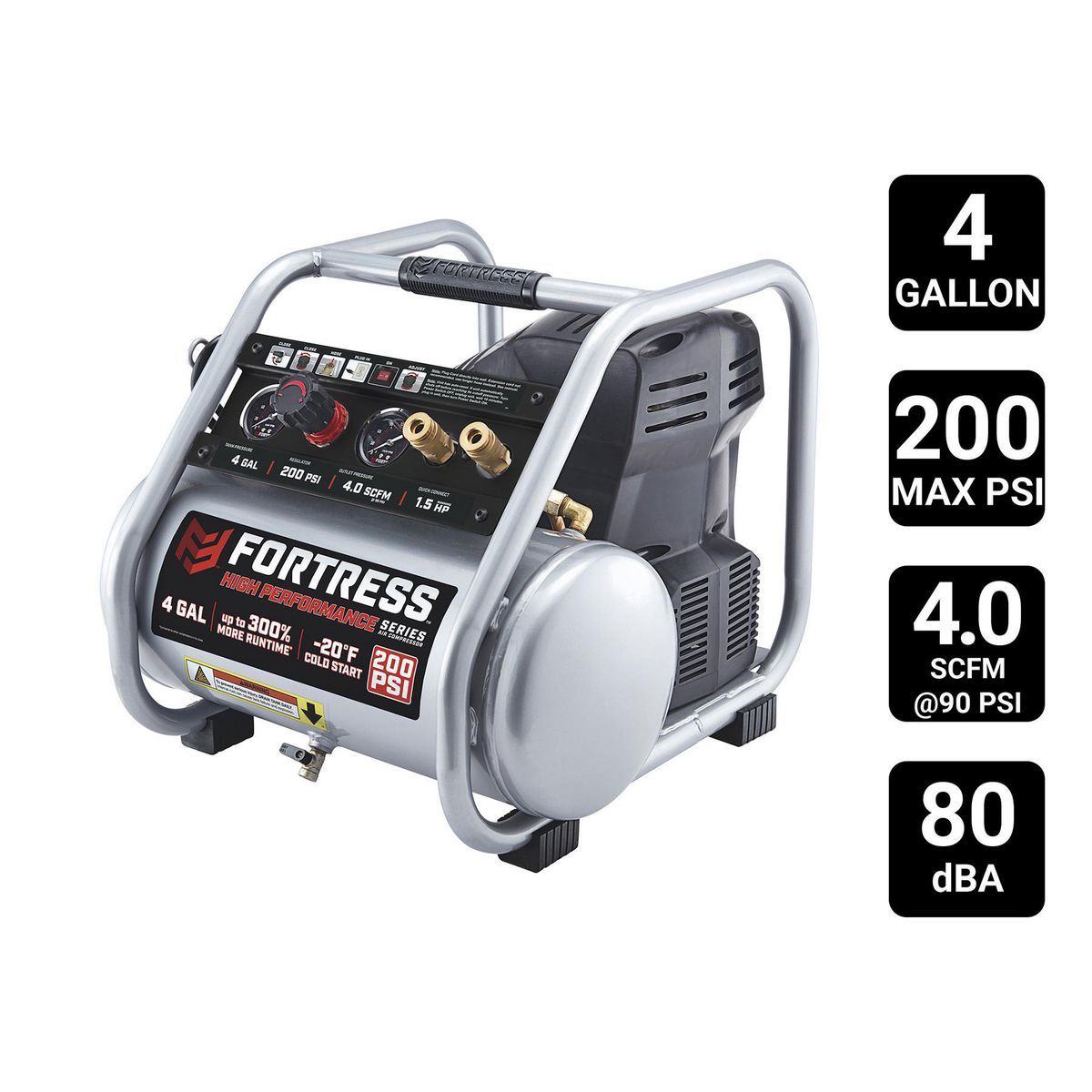 FORTRESS 4 Gallon, 200 PSI High Performance Oil-Free Hand Carry Jobsite Air Compressor FORTRESS 4 Gallon, 200 PSI High Performance Oil-Free Hand Carry Jobsite Air Compressor - Image 9