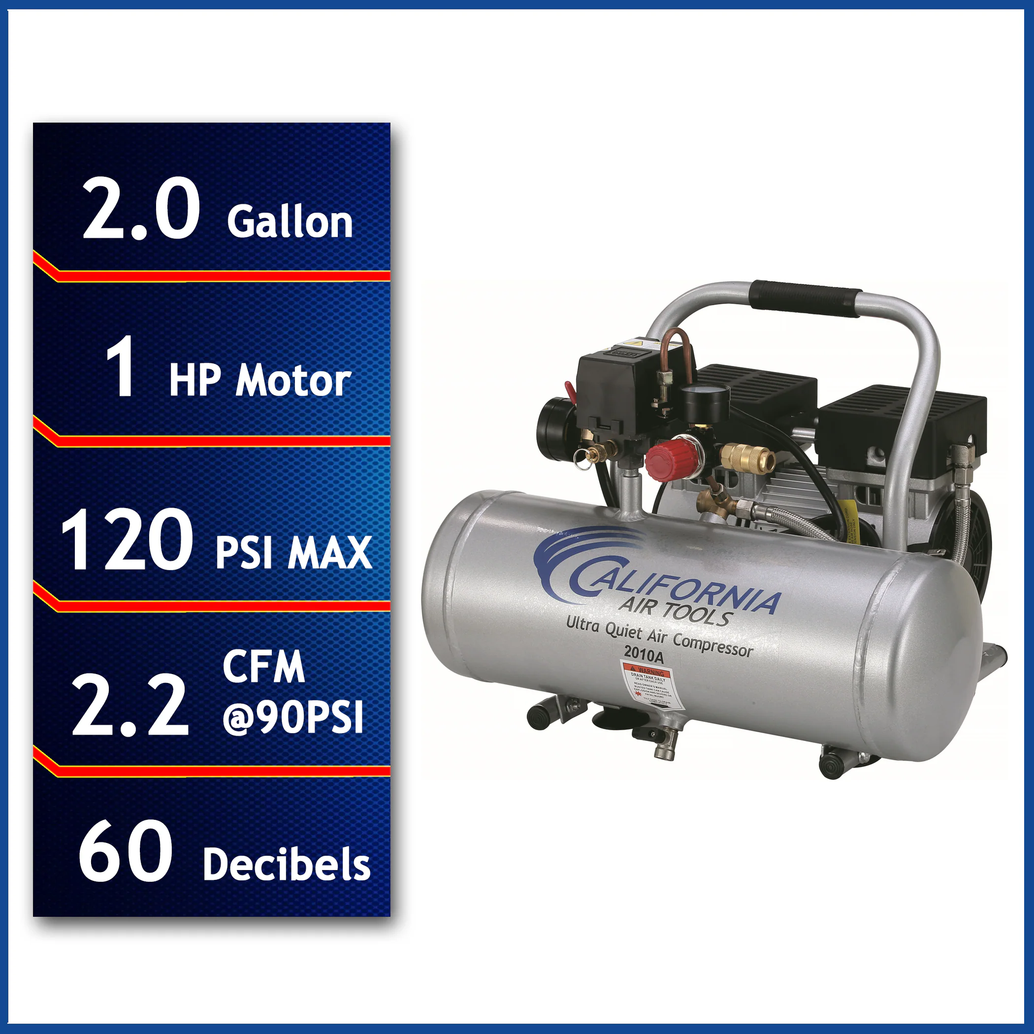 California Air Tools 2-Gallon Stationary Electric 120 PSI Horizontal Air Compressor California Air Tools 2-Gallon Stationary Electric 120 PSI Horizontal Air Compressor - Image 10