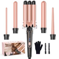 Waver Curling Iron Wand, BESTOPE PRO 5 in 1 Curling Wand Set with 3 Barrel Hair Crimper for Women
