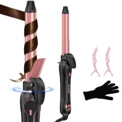 Rotating Curling Iron 1 Inch - Automatic Curling Iron Dual Voltage for All Hair Type, Fast & Effortless Auto Curling Wand (Pink)