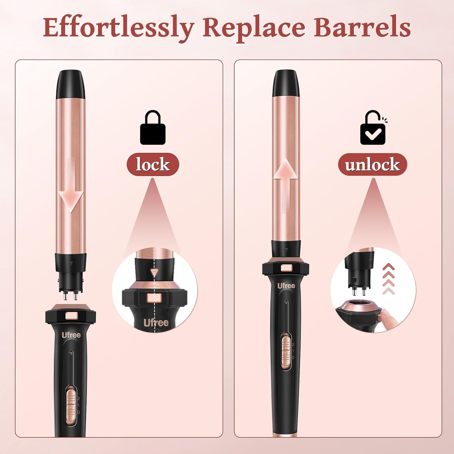 Ufree 5 in 1 Curling Iron with Interchangeable Ceramic Barrels (0.35"-1.25"), Curling Wand Set with Flat Iron Hair Straightener, Women Gifts Ufree 5 in 1 Curling Iron with Interchangeable Ceramic Barrels (0.35"-1.25"), Curling Wand Set with Flat Iron Hair Straightener, Women Gifts - Image 4