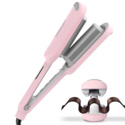 TYMO ROVY Beach Waves Curling Wand, Ionic Deep Waver Hair Curler Tool with Ceramic 3 Barrel for Women, Pink, 1.25 Inch