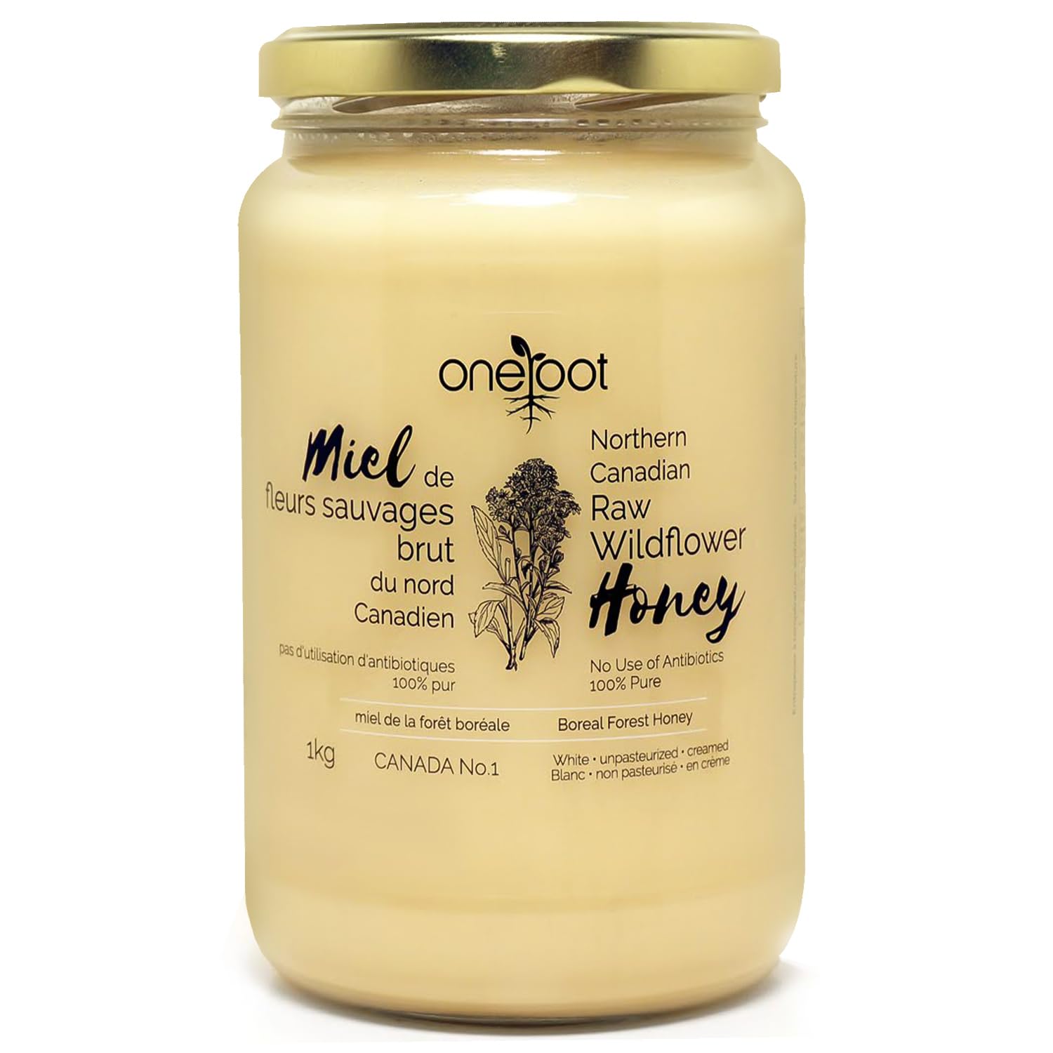 Oneroot Canadian Flower Honey - 1kg / 2.2lbs, Honey Wildflower Unfiltered, Unheated & Creamed Oneroot Canadian Flower Honey - 1kg / 2.2lbs, Honey Wildflower Unfiltered, Unheated & Creamed