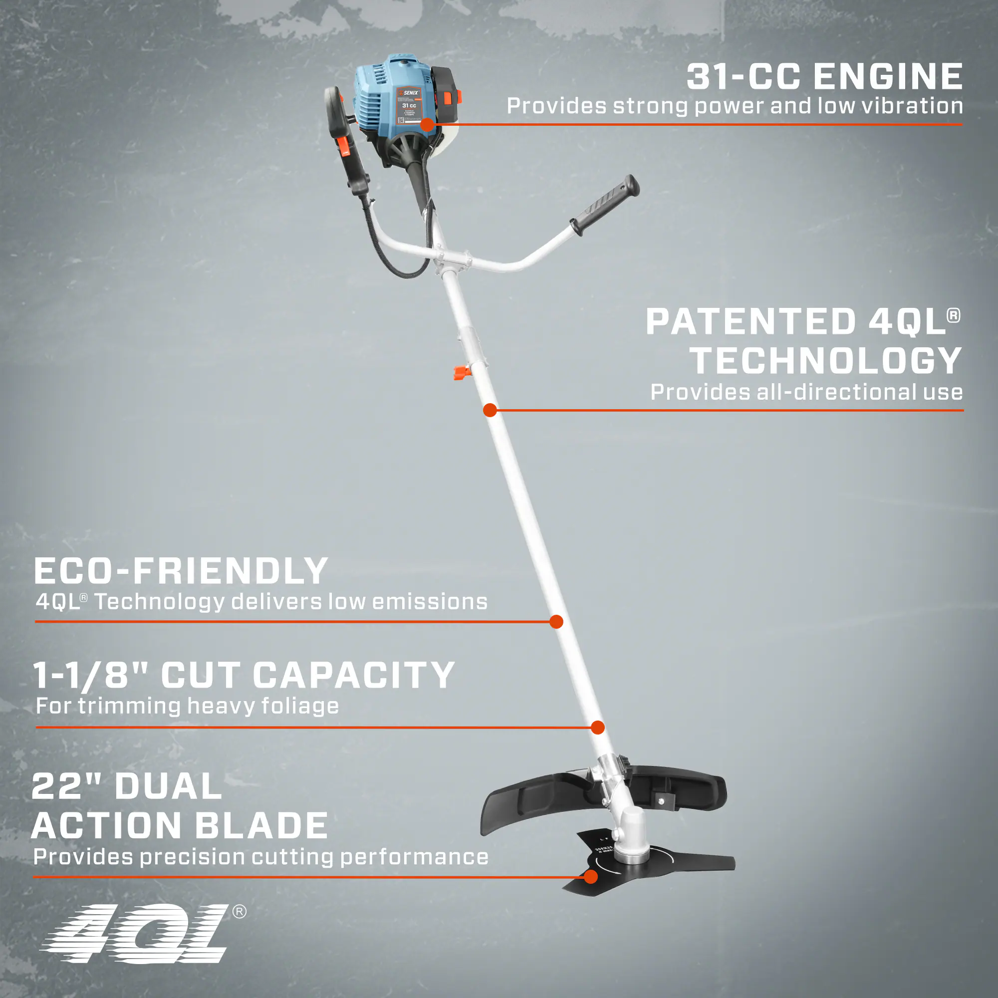 SENIX 4QL 31-cc 4-cycle 17.7-in Straight Shaft Attachment Capable Gas String Trimmer SENIX 4QL 31-cc 4-cycle 17.7-in Straight Shaft Attachment Capable Gas String Trimmer - Image 3