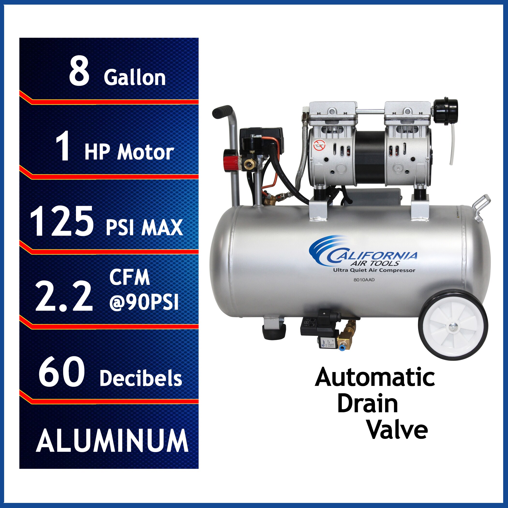 California Air Tools 8-Gallon Stationary Electric 120 PSI Horizontal Air Compressor California Air Tools 8-Gallon Stationary Electric 120 PSI Horizontal Air Compressor - Image 9
