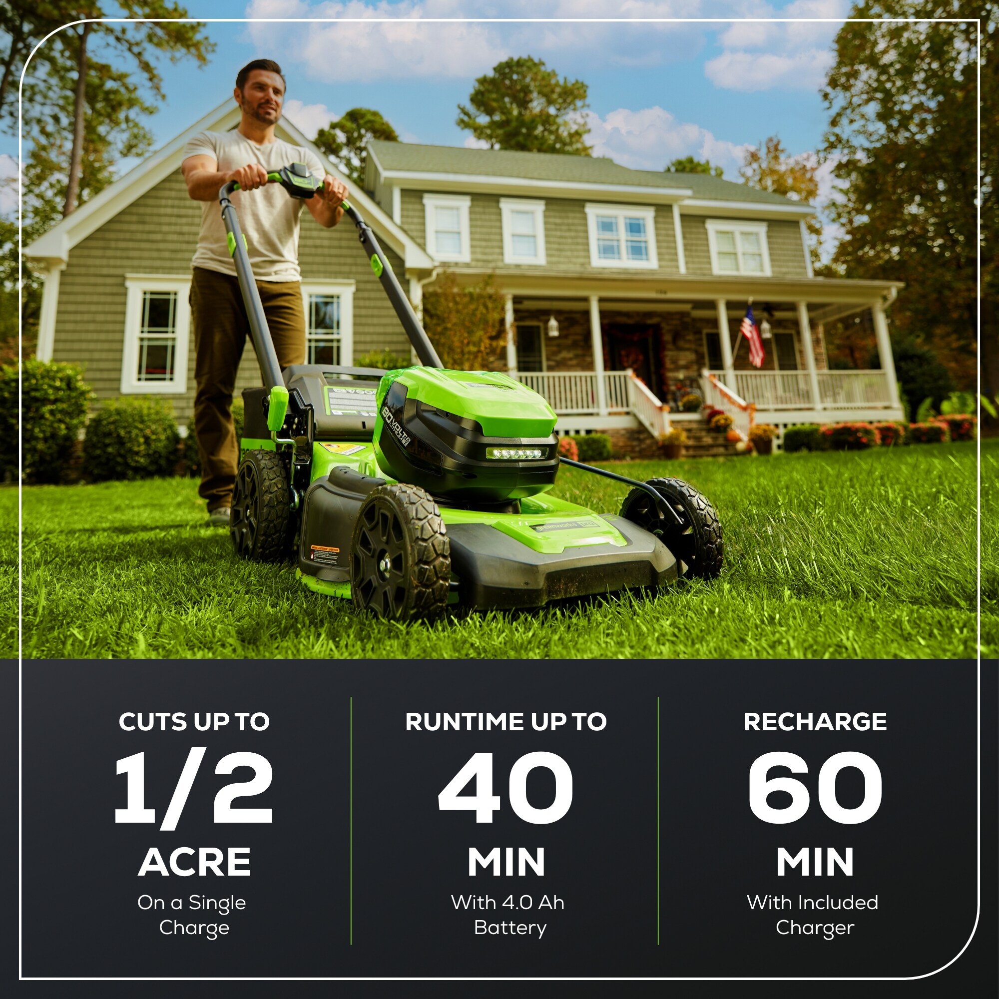Greenworks Dual Port 80-volt 21-in Cordless Push Lawn Mower 4 Ah (1-Battery and Charger Included) Greenworks Dual Port 80-volt 21-in Cordless Push Lawn Mower 4 Ah (1-Battery and Charger Included) - Image 3