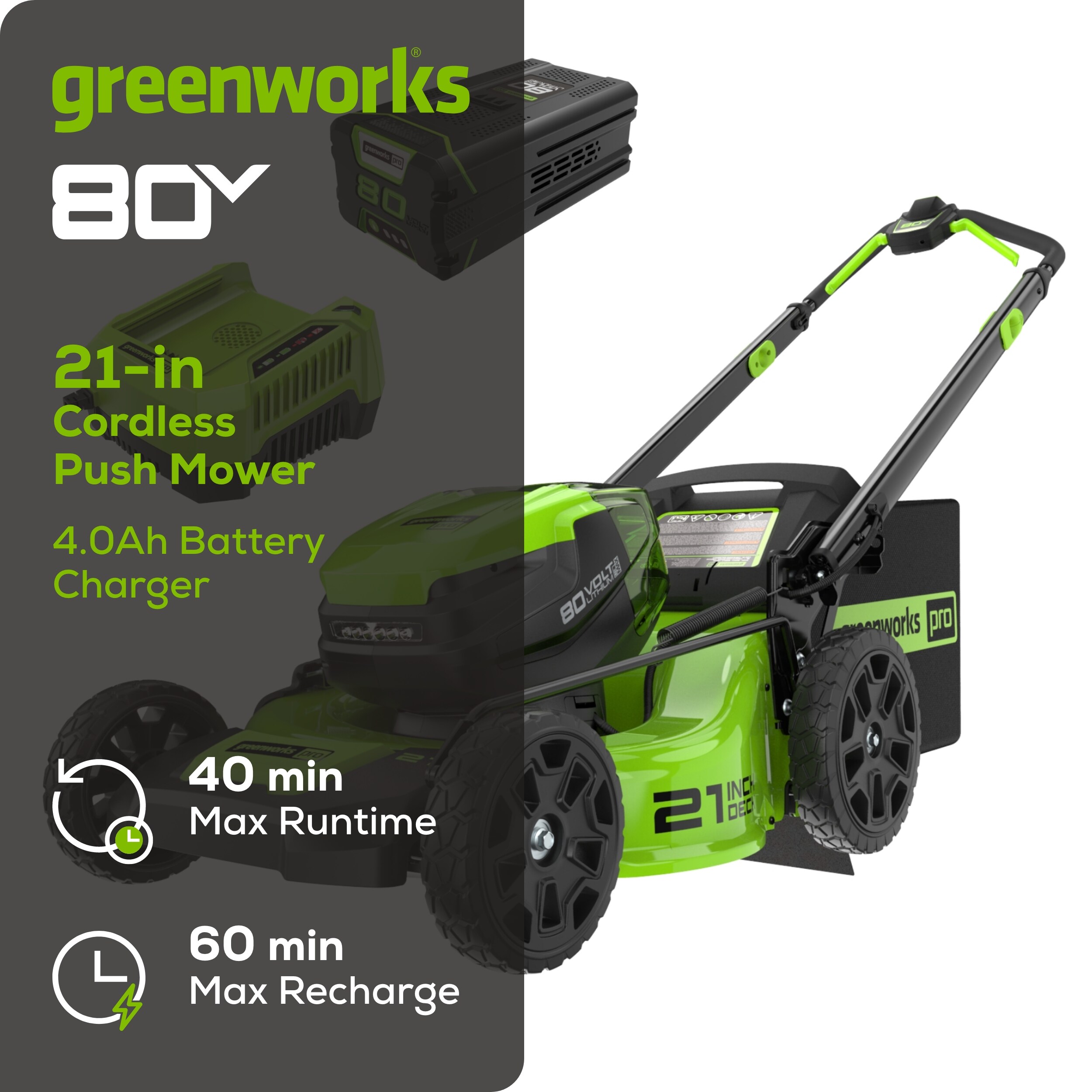 Greenworks Dual Port 80-volt 21-in Cordless Push Lawn Mower 4 Ah (1-Battery and Charger Included) Greenworks Dual Port 80-volt 21-in Cordless Push Lawn Mower 4 Ah (1-Battery and Charger Included) - Image 2