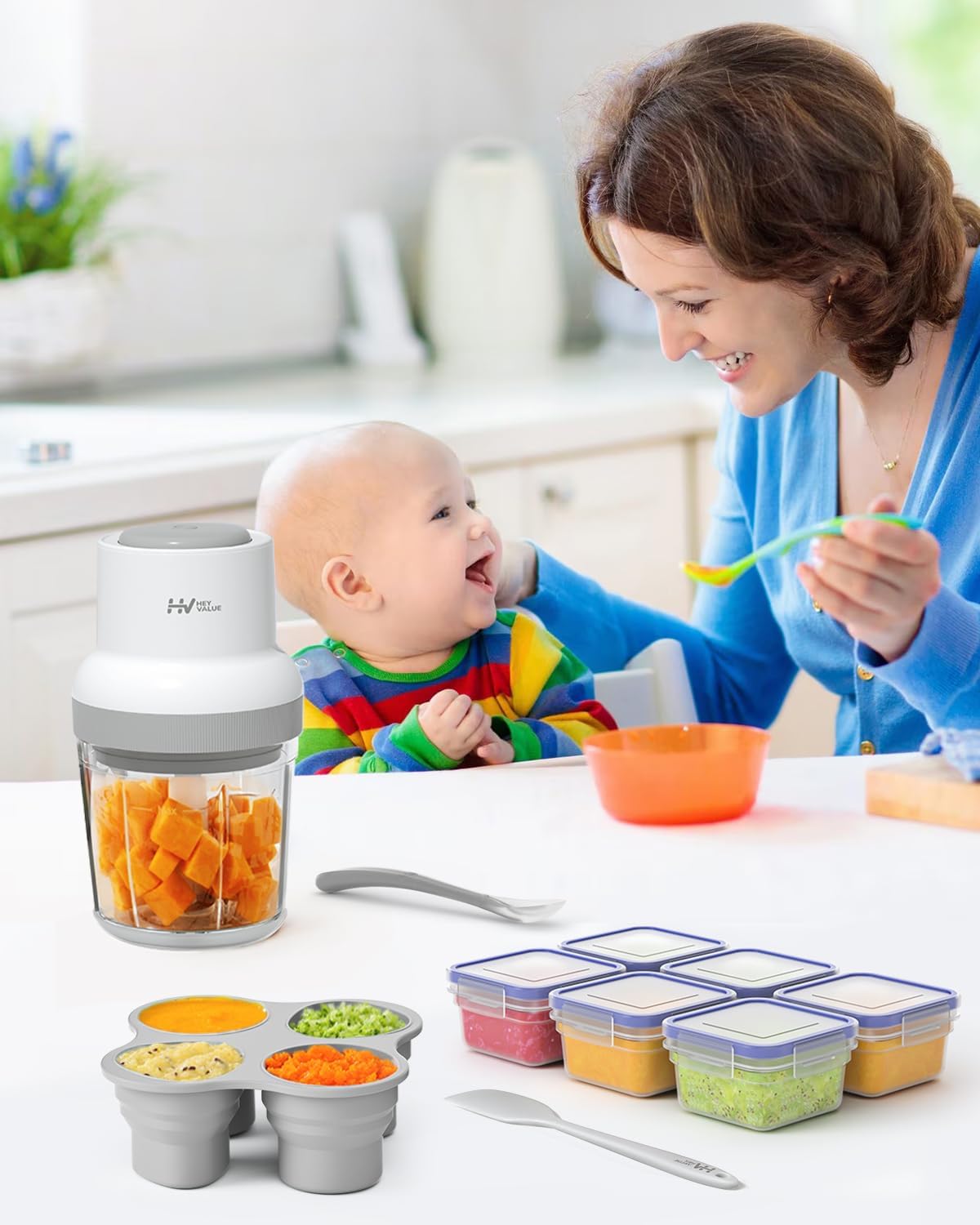 HEYVALUE Baby Food Maker, HEYVALUE 13-in-1 Baby Food Processor Set for Baby Food (Gray) HEYVALUE Baby Food Maker, HEYVALUE 13-in-1 Baby Food Processor Set for Baby Food (Gray) - Image 4