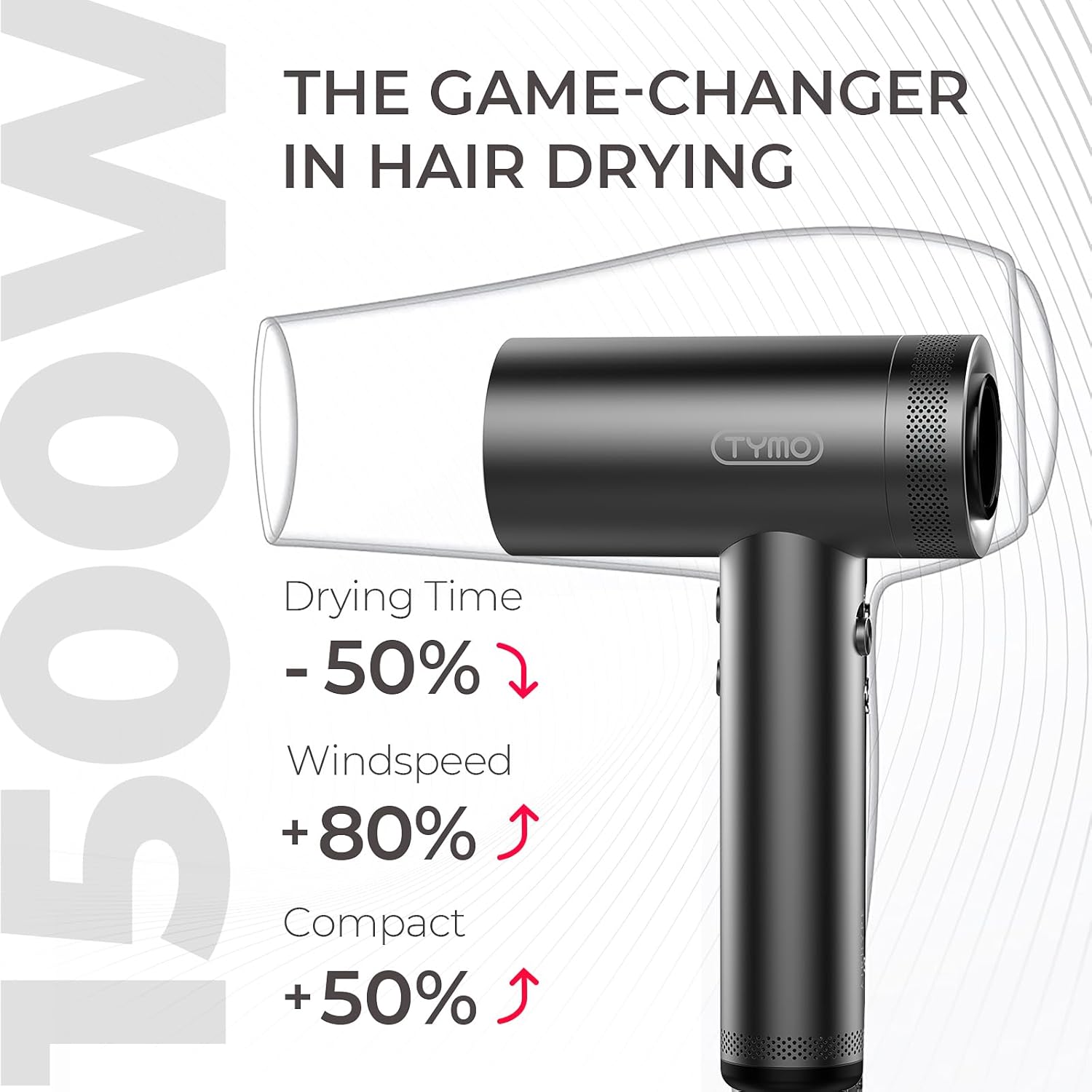 TYMO Diffuser Hair Dryer for Women - 1500W Professional High Speed Ionic Blow Dryer with Comb, Metal Gray TYMO Diffuser Hair Dryer for Women - 1500W Professional High Speed Ionic Blow Dryer with Comb, Metal Gray - Image 7