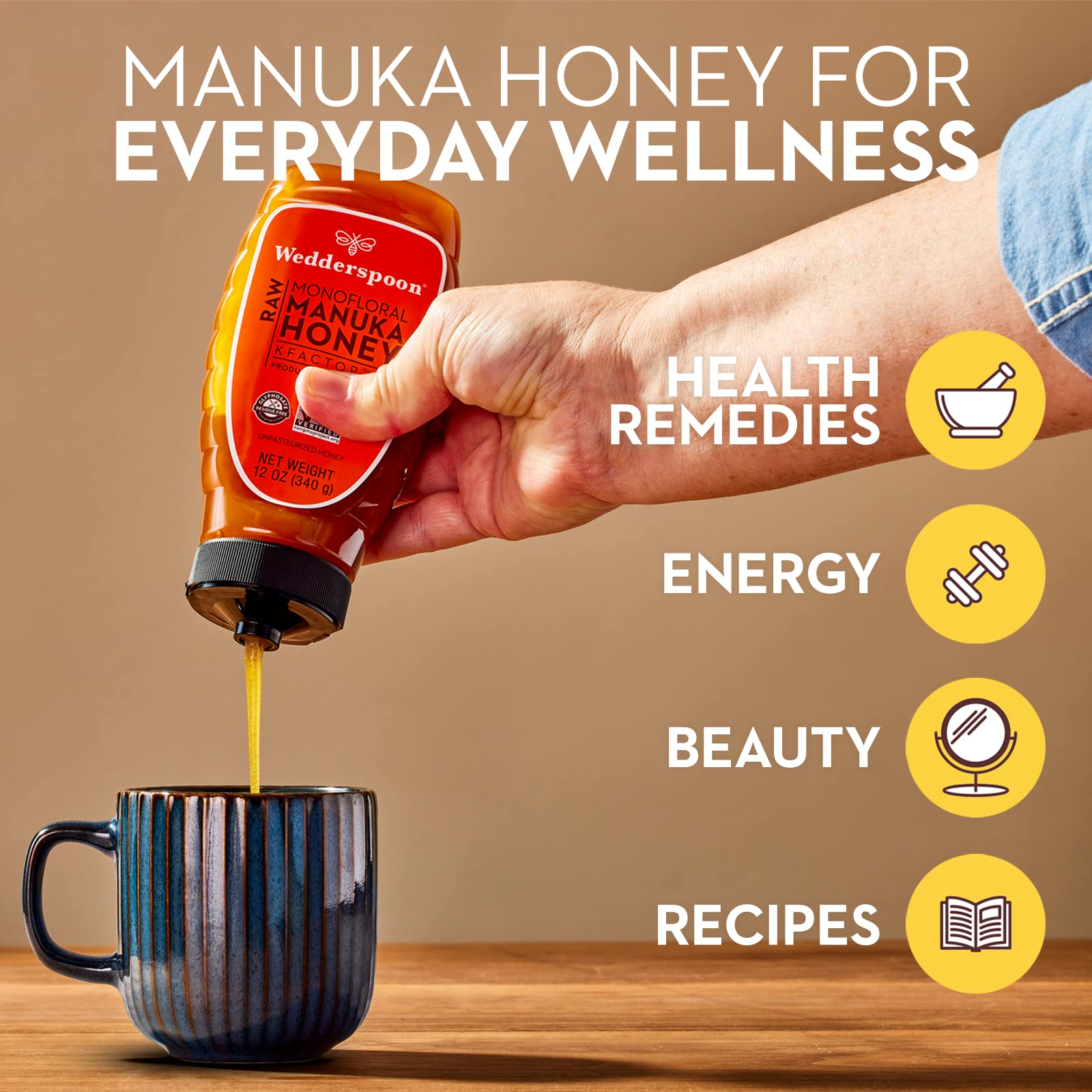 Wedderspoon Raw Premium Manuka Honey, KFactor 16, 12 Oz, Unpasteurized, Genuine New Zealand Honey, Multi-Functional Wedderspoon Raw Premium Manuka Honey, KFactor 16, 12 Oz, Unpasteurized, Genuine New Zealand Honey, Multi-Functional - Image 4